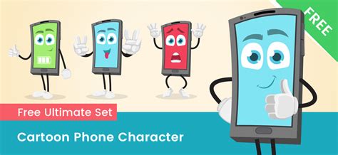 Cartoon Phone Character Set Vector Characters