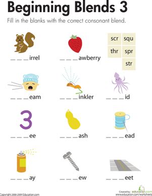 These worksheets feature words with the consonant blend bl. Beginning Blends 3 | Worksheet | Education.com
