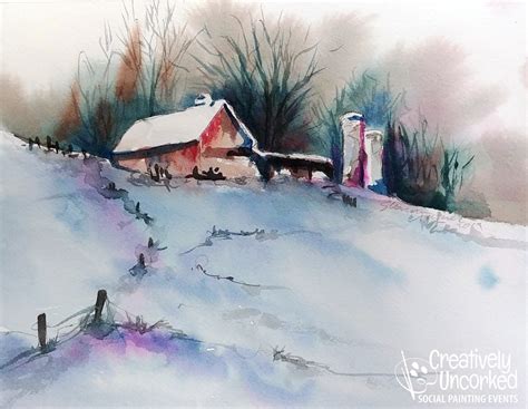 Winter Barn In Watercolor New 1162019 Creatively Uncorked