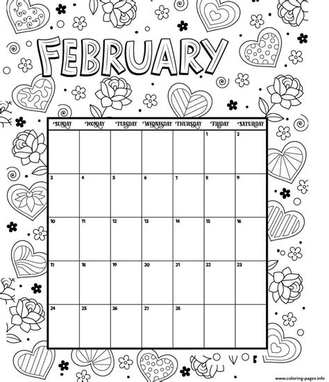 February 2021 calendar with holidays available for print or download. February Coloring Calendar Valentines Coloring Pages Printable