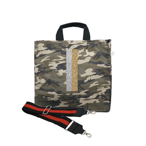Color Stripes Green Camo North South Bag With Stripe Strap Quilted Koala