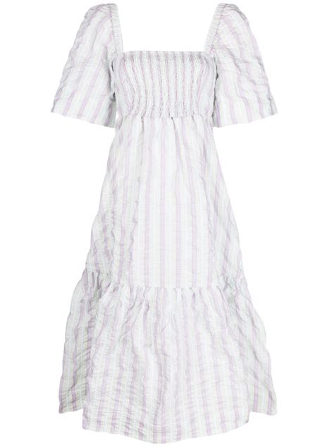 Ganni Striped Seersucker Midi Dress Farfetch