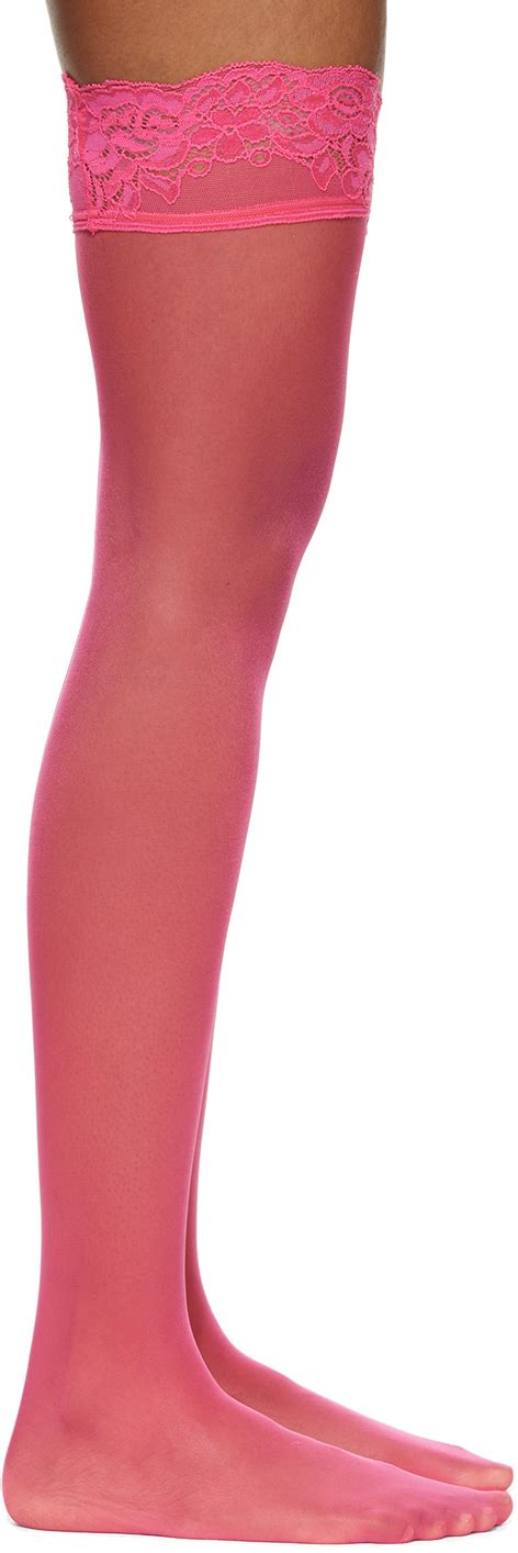 Versace Pink Lace Stockings Ssense