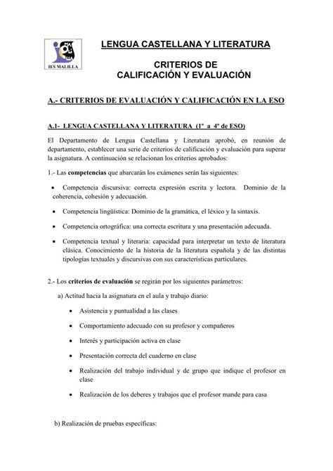 Pdf Lengua Castellana Y Literatura Criterios De Gva