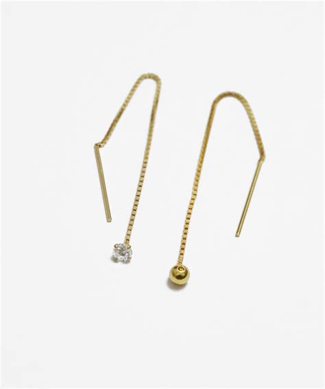 Gold Ball And Crystal Threader Earrings Sterling Silver Chain Earrings