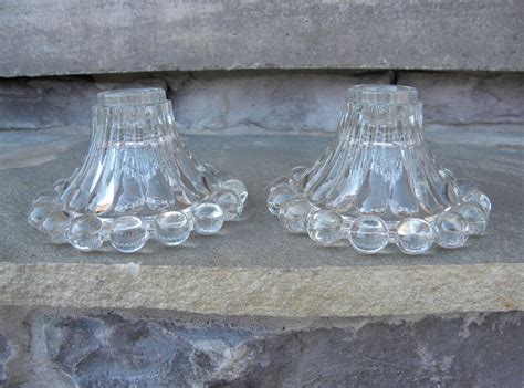 Vintage Clear Glass Candlesticks Set Of 2 Boopie Glass Tapered Candlestick Anchor