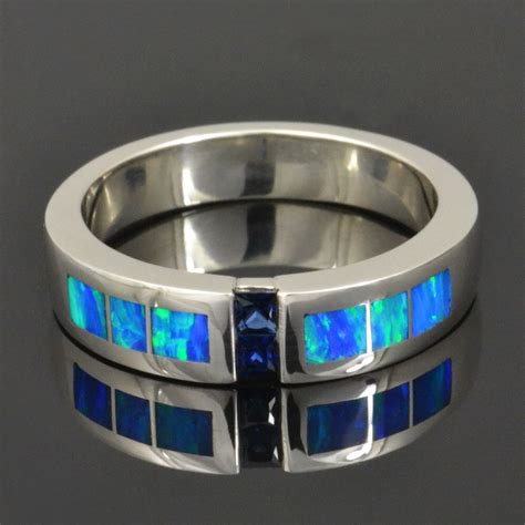 Blue Sapphire Ring With Lab Created Opal In Sterling Silver Lab Opal