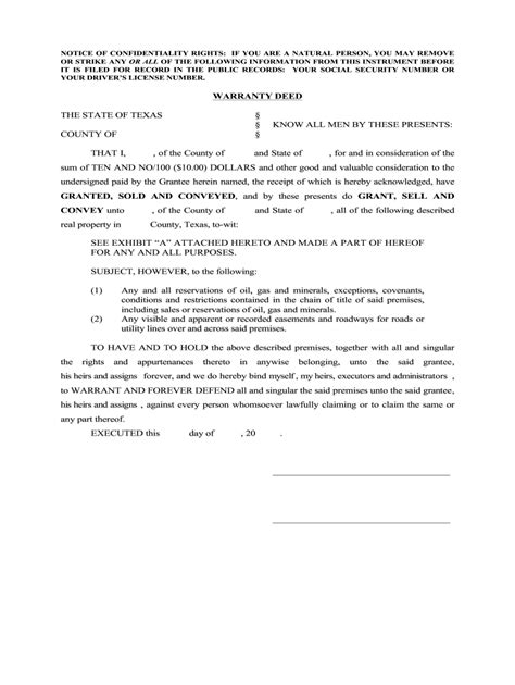 Free Printable General Warranty Deed In Marion County Texas Form