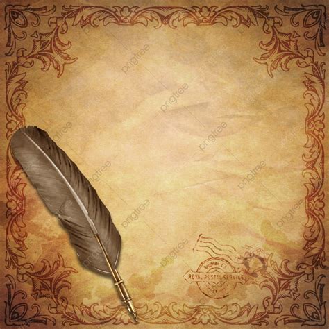 Vintage Paper Background With A Feather Pen And Floral Frame Vintage
