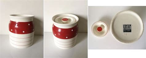Kirkham Pottery Lidded Red Stripespot Jar Pottery Glassware Red Stripe