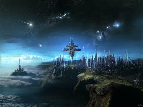 Clouds Cityscapes Futuristic Digital Art Concept Art