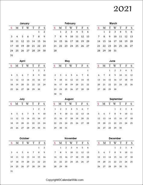 Free Printable Yearly Calendar 2021 With Holidays