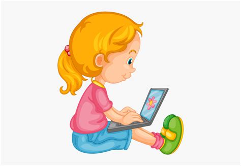 Girl Playing Computer Cartoon Hd Png Download Transparent Png Image