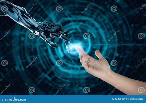 Robo And Human Hand Artificial Intelligence Stock Image Image Of