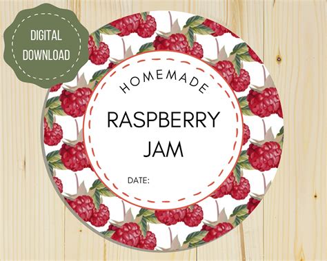 Printable X Raspberry Jam Labels Mason Jar Tags Stickers Labels PDF Labels For Cottage