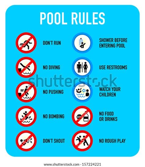 Set Typical Pool Warning Prohibited Signs Stock Vector