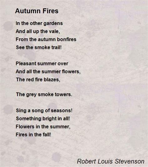 Autumn Fires By Robert Louis Stevenson Autumn Fires Poem Poems
