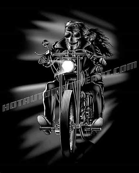 Skull Biker With Chick On A Harley Chopper Clip Art Buy