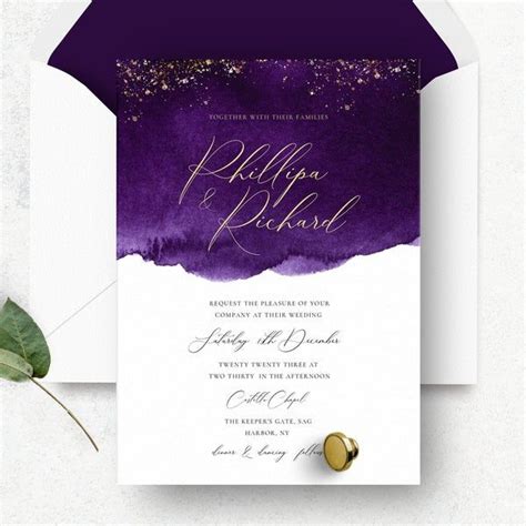 Purple And Gold Wedding Invitation Template Modern Wedding Etsy