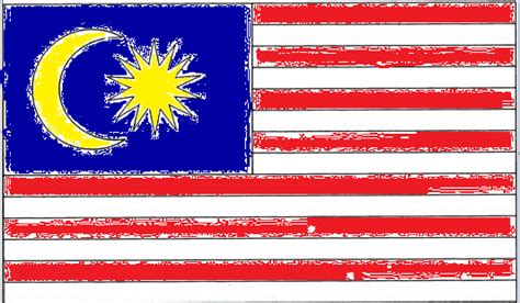 Bintang bersudut 14 menandakan persatuan 13 negara bagian dan wilayah persekutuan dalam persekutuan malaysia sedangkan bintang bersama sama dengan bulan sabit merupakan lambang agama islam. something by tauhhid: sketsa mewarna bendera Malaysia