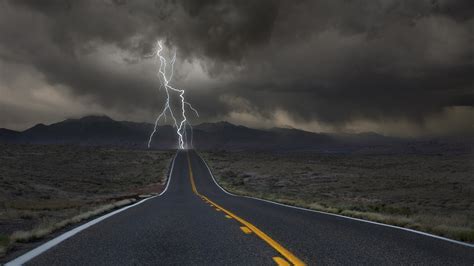Wallpaper Hill Road Clouds Lightning Storm Desert Wind Valley