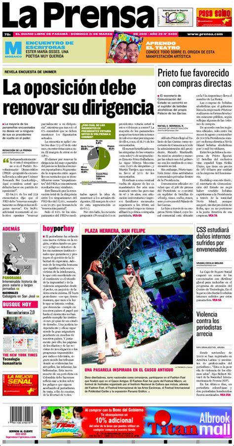 Periódico La Prensa Panamá Periódicos de Panamá Edición de domingo de marzo de