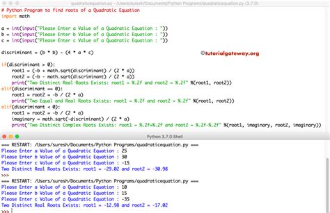 Python program to print hello world! Python Program to find roots of a Quadratic Equation