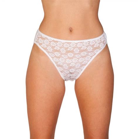 Womens Three Pack White Floral Lace Front High Leg Briefs