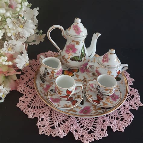 Allison Ll Fine Porcelain Butterfly Miniature Tea Set For 2