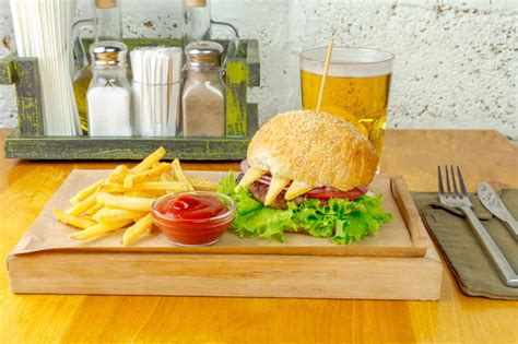 Burger And Fries Stock Image Image Of Meat Food Lettuce 63630529