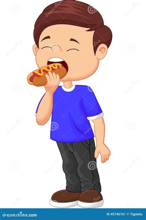 Cartoon Boy Eating Hot Dog Stock Vector Image 45746761