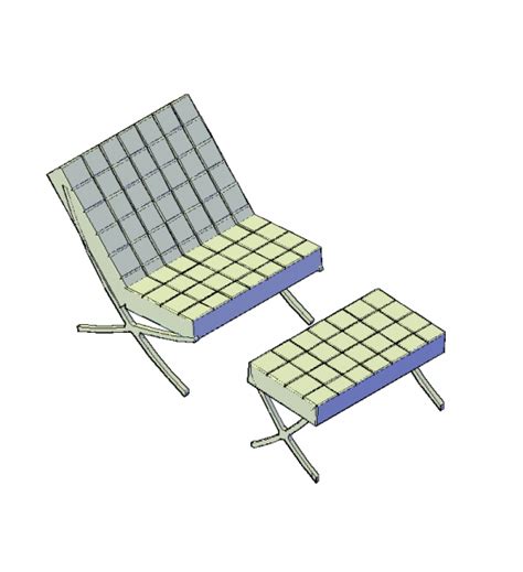 3d Cad Block Of Barcelona Chair And Ottoman Cadblocksfree Thousands