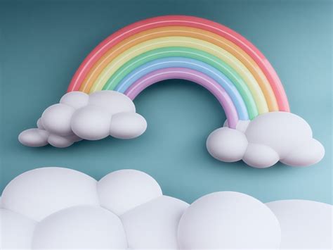 Arco Iris Con Nubes Fondo Pastel Foto Premium
