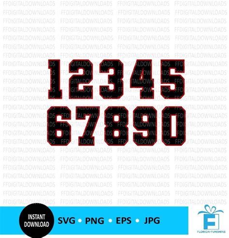 Varsity Numbers Svg Jersey Numbers Svg Black With Red Etsy