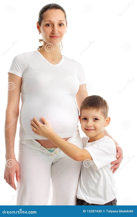 Pregnant Woman With The Son Stock Photo Image Of Human Embracing