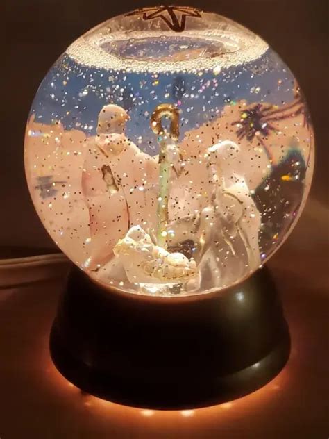 Nativity Lighted Christmas Snow Globe Swirling Glitter Water Decor