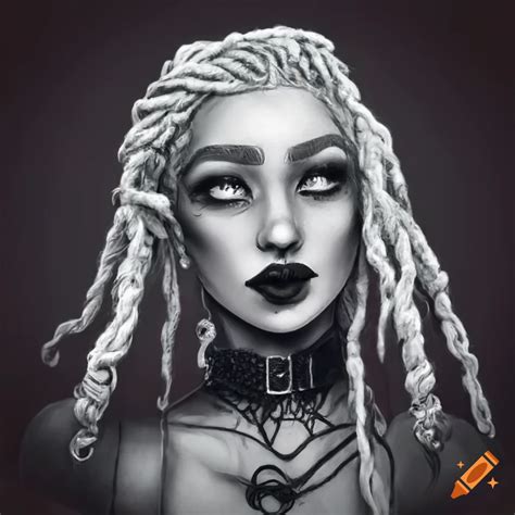 Art Of A Gothic Female Gnome With Gray Skin And White Dreadlocks
