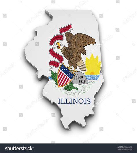 Shape 3d Of Illinois State Map With Flag Isolated On White Background