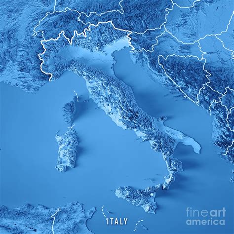 Italy Country 3d Render Topographic Map Blue Border Digital Art By