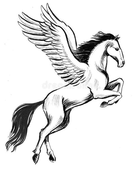 White Pegasus Ink Illustration Of A Flying Pegasus Royalty Free