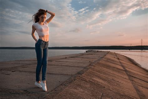 Wallpaper Pants Jeans Sneakers Women Outdoors Belly Dmitry