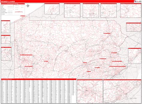 Pennsylvania Zip Code Wall Map Red Line Style By Marketmaps