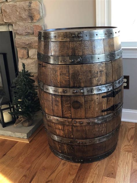 whiskey barrel liquor cabinet ~ handcrafted from a reclaimed whiskey barrel with door