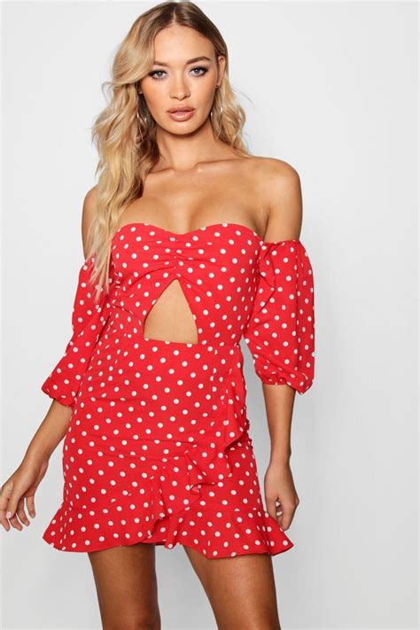 Click Here To Find Out About The Off The Shoulder Polka Dot Mini Dress