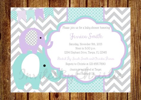 We put together some foam letters to spell out the baby's. Teal, Purple and Gray Elephant Baby Shower Invitation ...