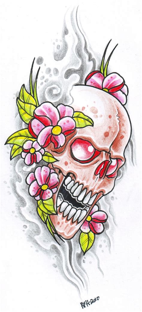 Pink Flower Skull By Vikingtattoo On DeviantArt