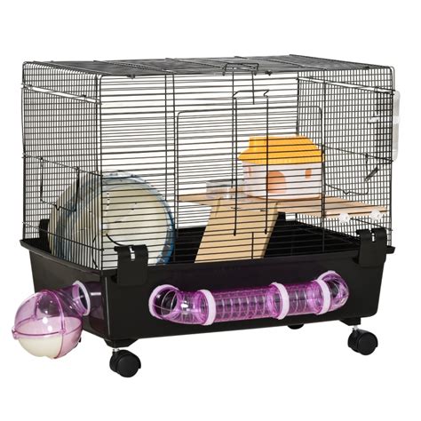 Pawhut Hamster Cage Multi Storey Rodent House W Excise Wheels Black