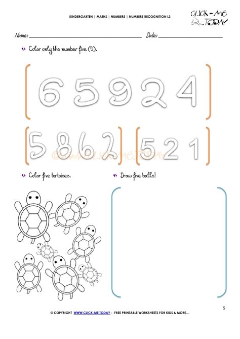 Numbers Recognition Worksheets L3 5