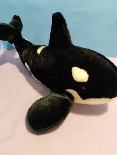 Vtg Shamu Sea World Killer Whale Plush Stuffed Animal Orca Black