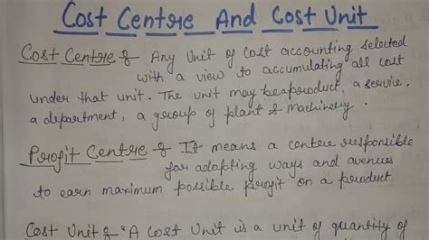 Cost Centre Cost Centre And Cost Unit In Cost Accounting Youtube